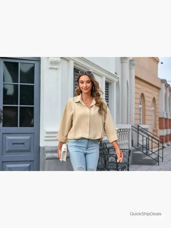 Oversized Button Down Shirt Long Sleeve Gauze Top Casual Blouse - Picture 4 of 7